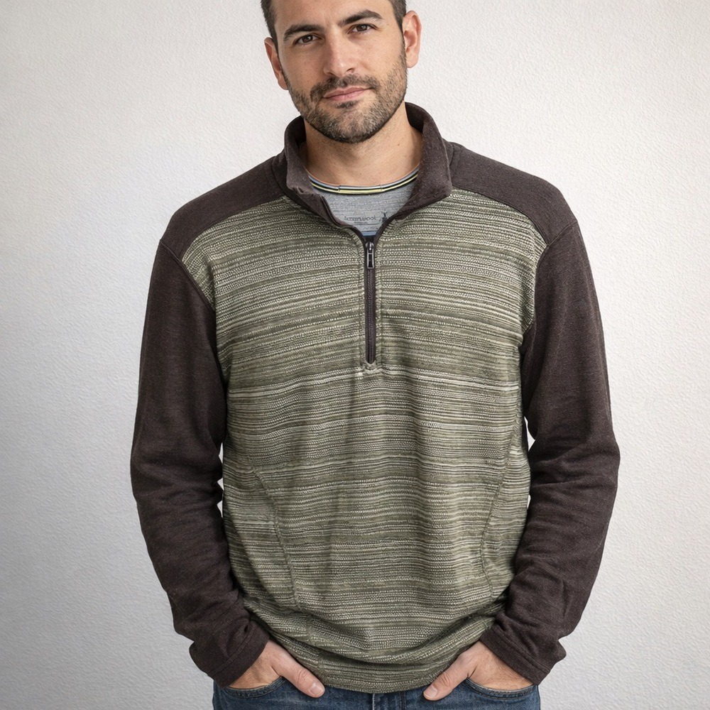 Smartwool Merino 250 Quarter Zip Men's Medium Brown Green Long Sleeve Base Layer